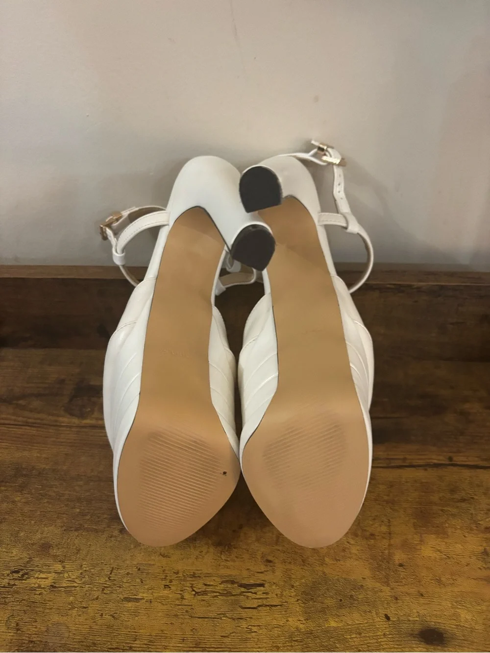 White T-Strap Platform Heels - Women's Dress Sandals